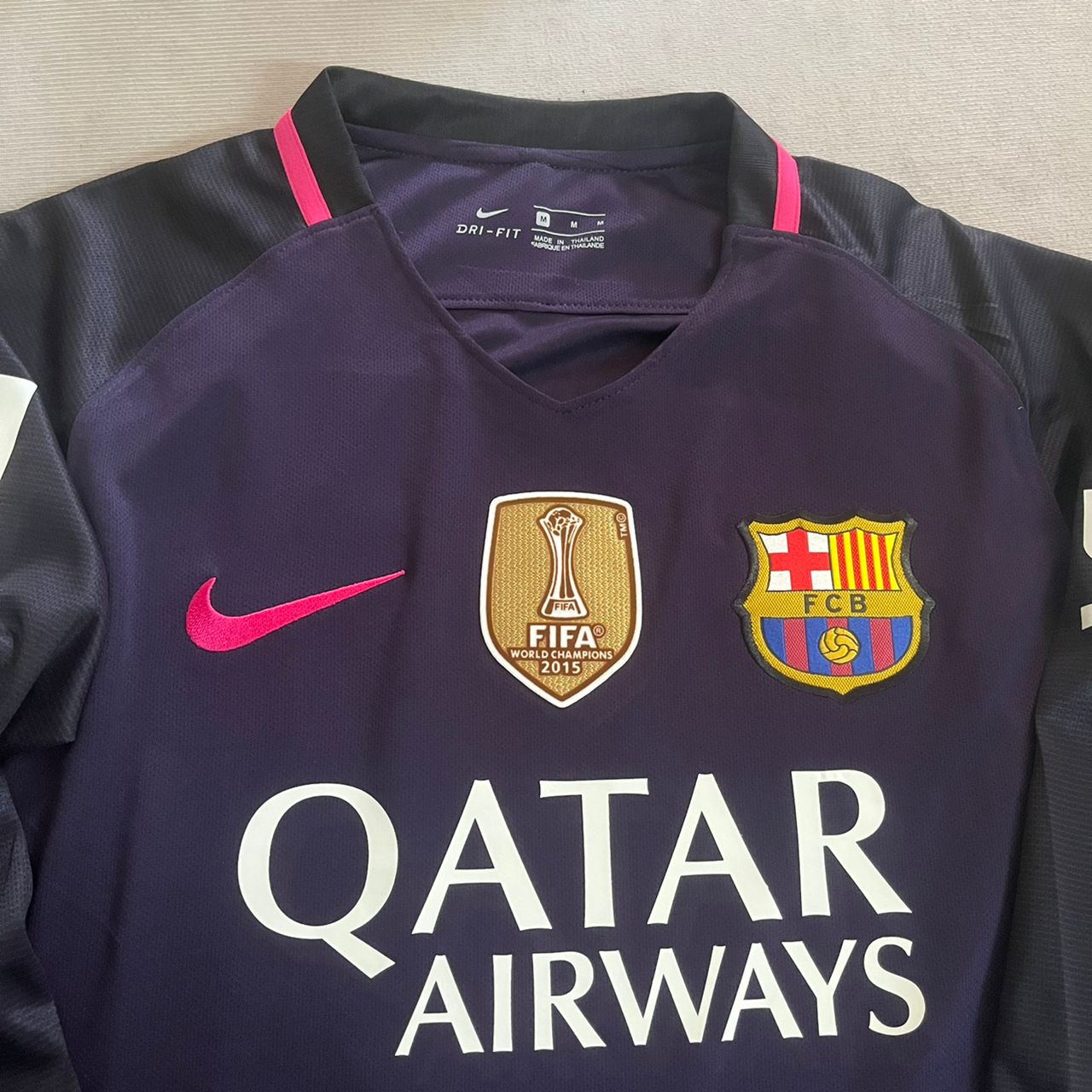 Lionel Messi Long-Sleeve Barcelona 2014/15 Retro Pink Printed Jersey